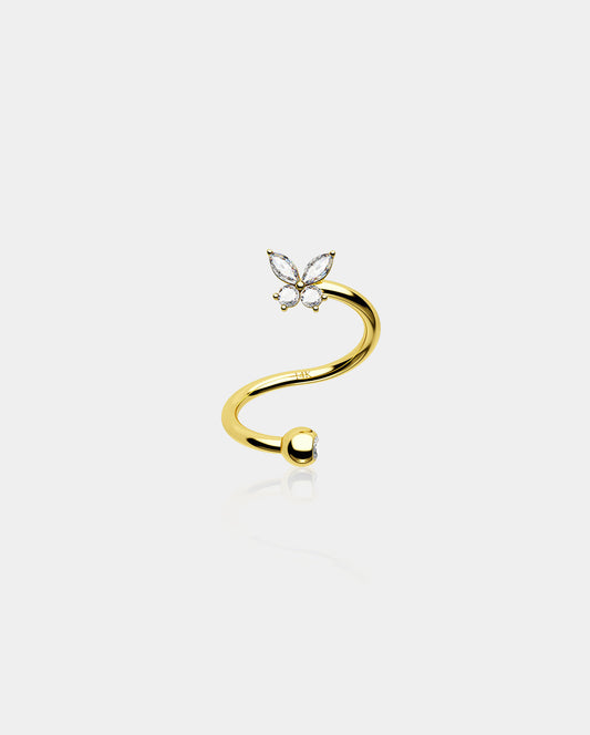 14K Gold Butterfly Spiral Cartilage Earring