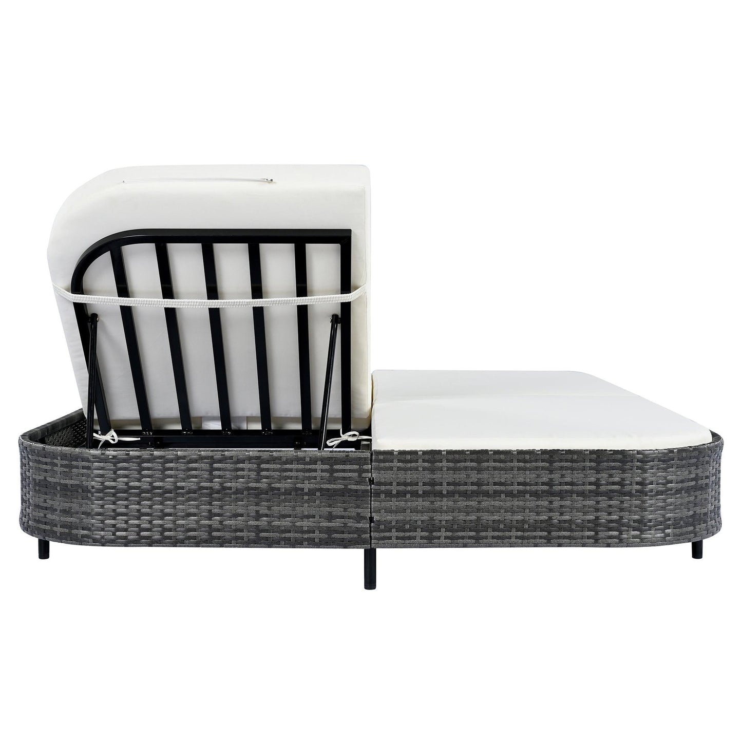 Outdoor Daybed, Patio Rattan Daybed with 5-Position Adjustable Backrest and Removable Cushions & Pillows for Garden, Backyard, Poolside