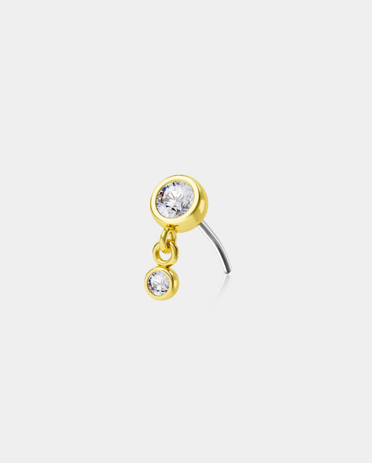 14K Gold CZ Bead Dangle Threadless Nose Stud