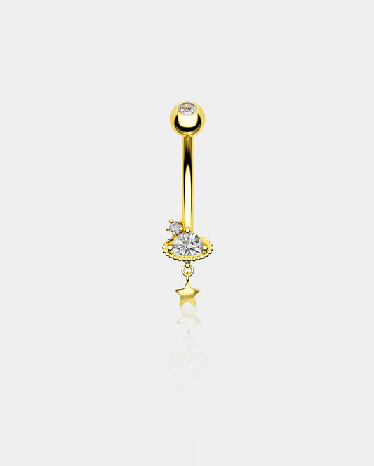 14K Gold Celestial Saturn Belly Ring