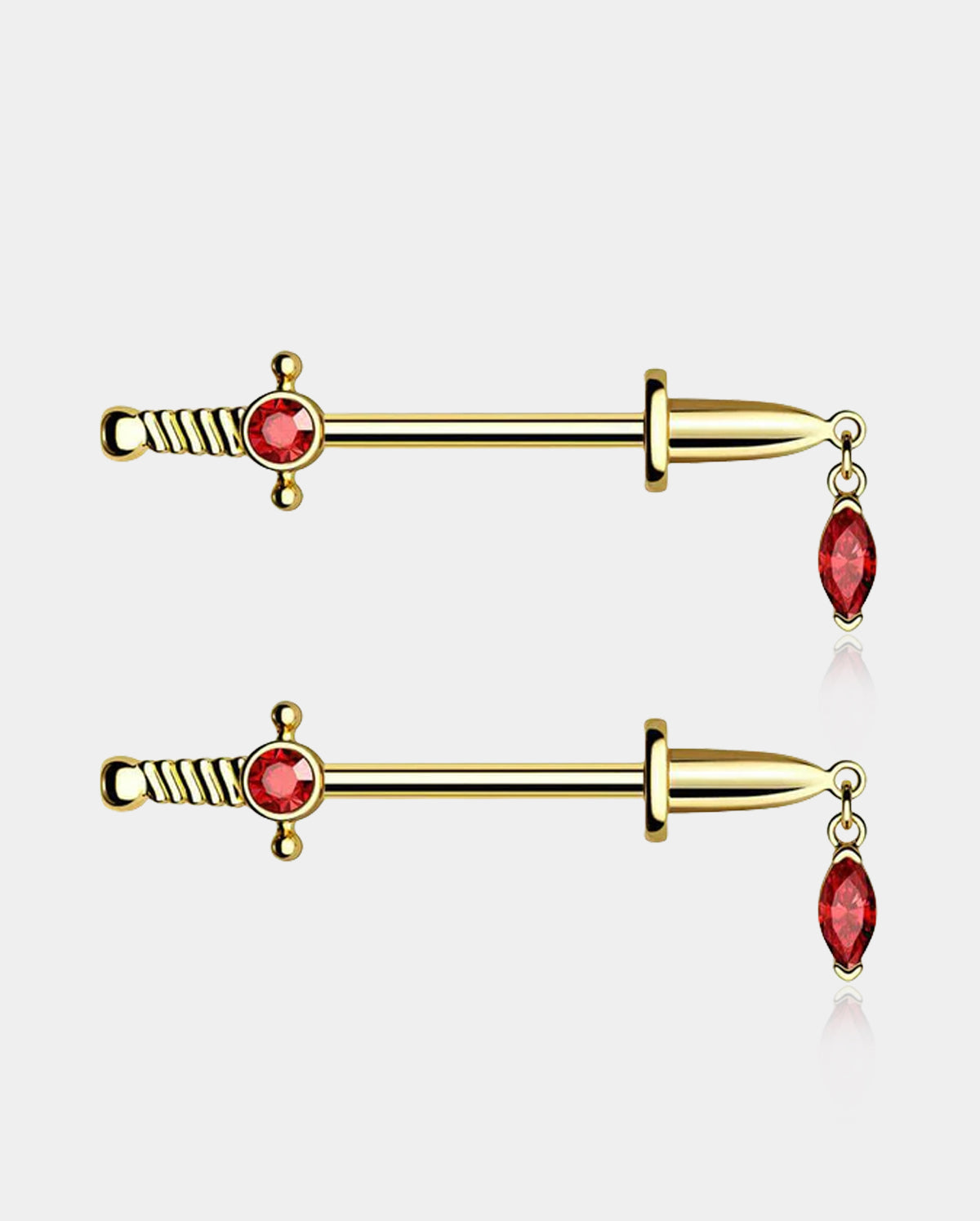 2PCS Sword Red Gems Nipple Barbell Rings