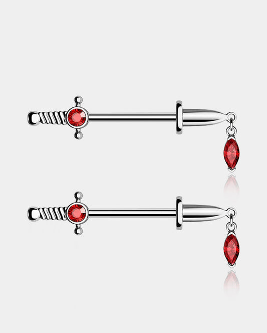 2PCS Sword Red Gems Nipple Barbell Rings