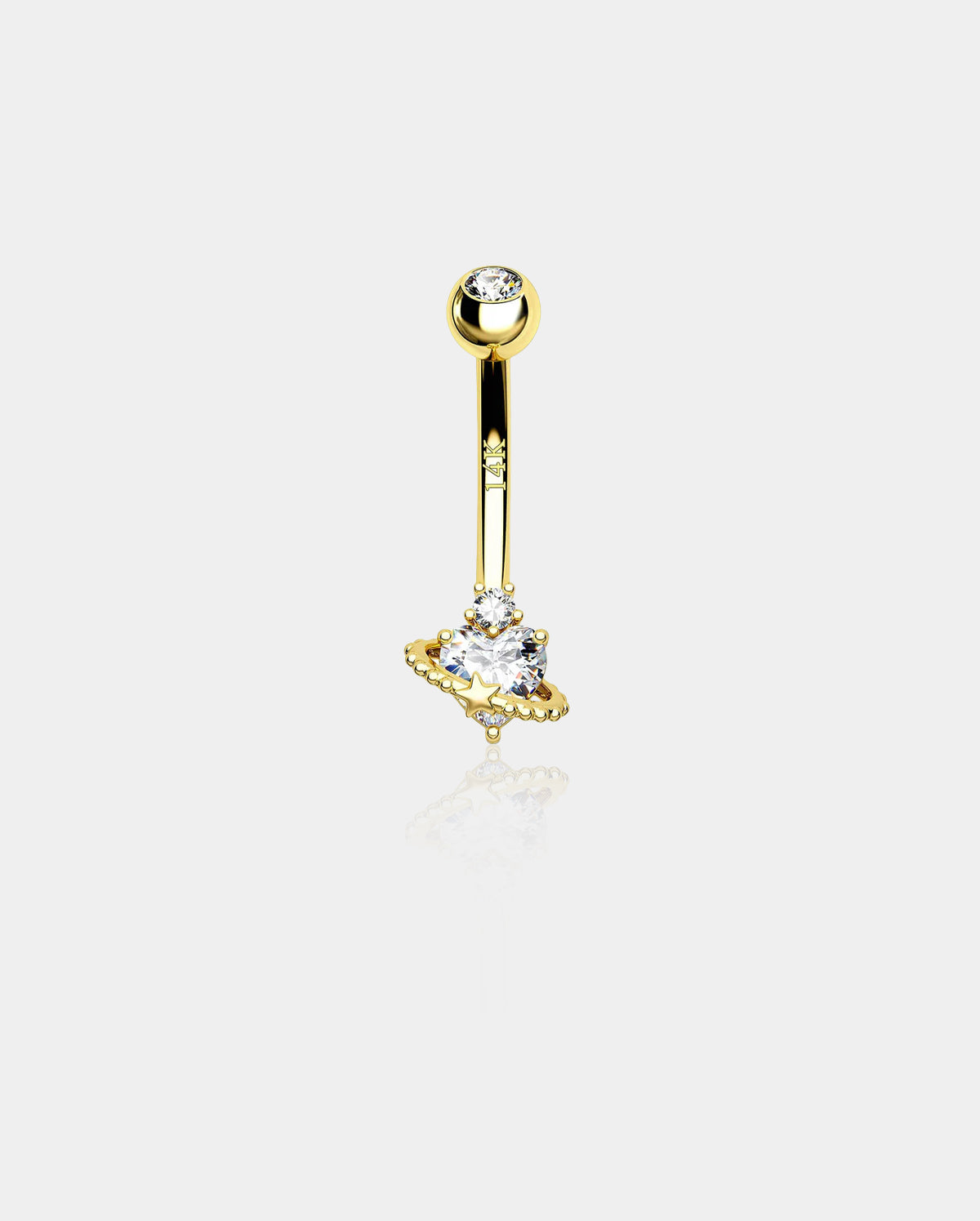 14K Gold Heart & Star Orbit Belly Ring