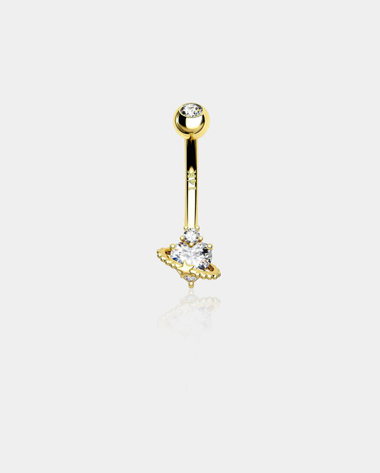 14K Gold Heart & Star Orbit Belly Ring