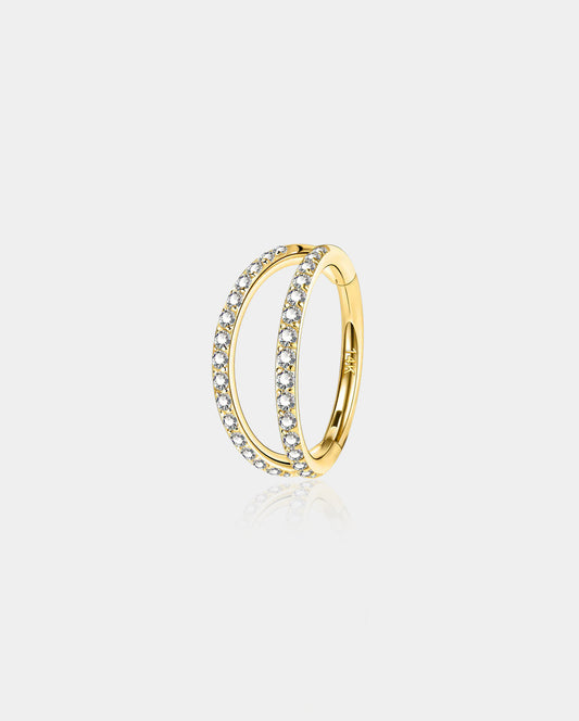 18G 14K Gold Double Row CZ Segment Nose Hoop