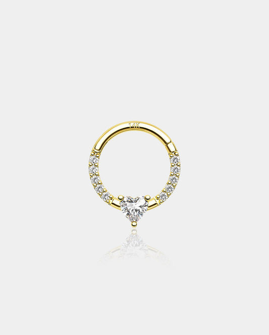 14K Gold Heart CZ Segment Septum Ring