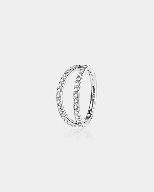 18G 14K White Gold Double Row CZ Nose Hoop