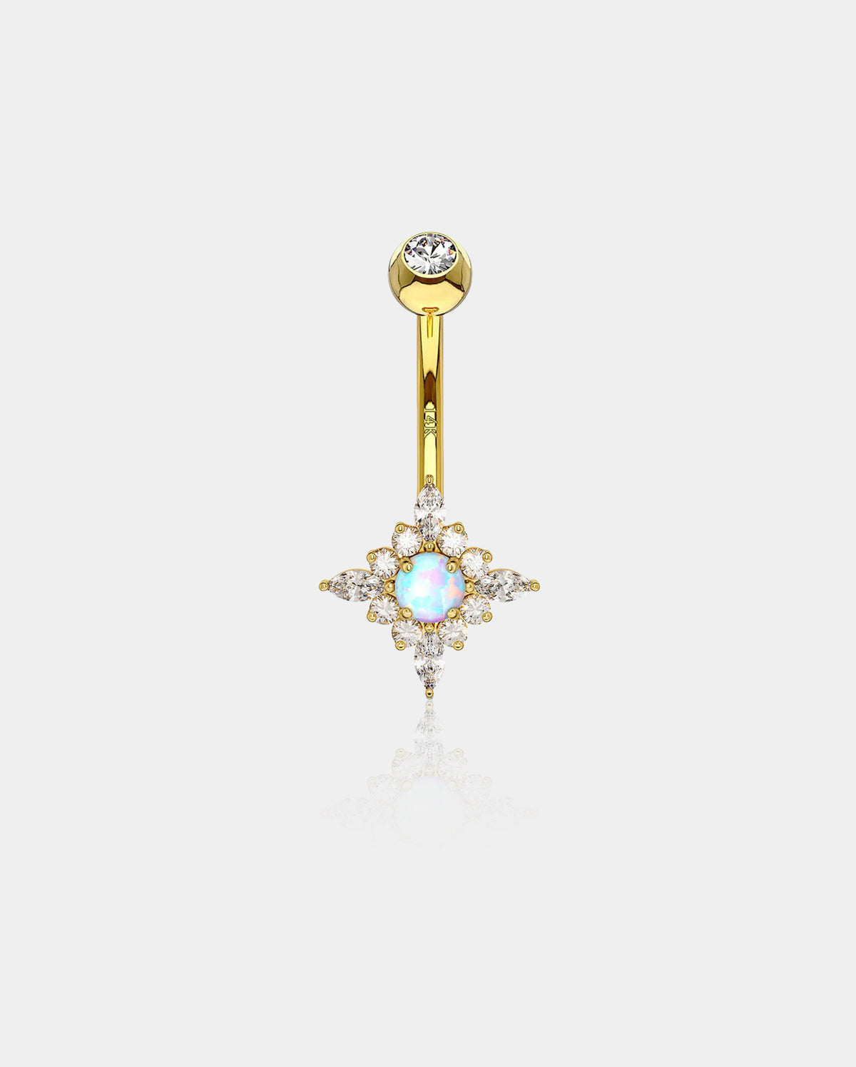 14K Gold Opal Sun Belly Ring