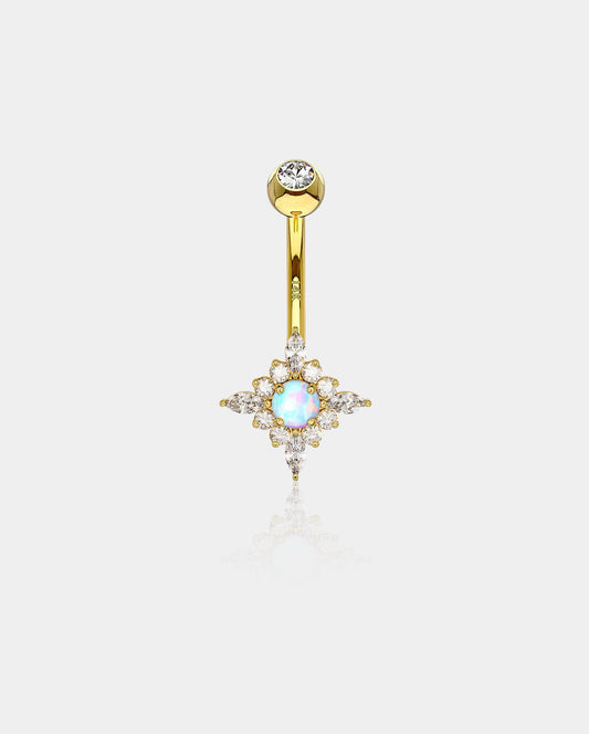 14K Gold Opal Sun Belly Ring