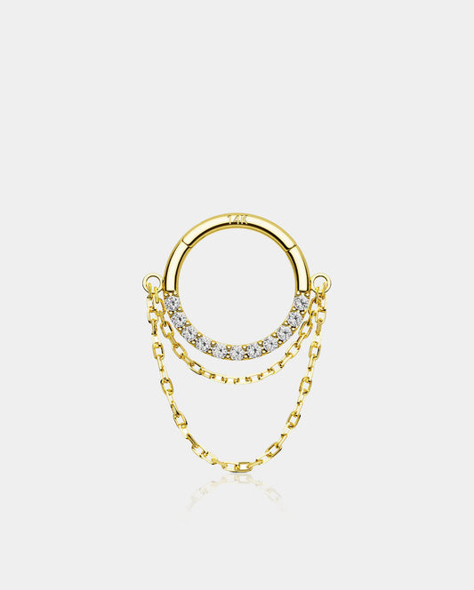 14K Gold Double Chain CZ Segment Septum Ring