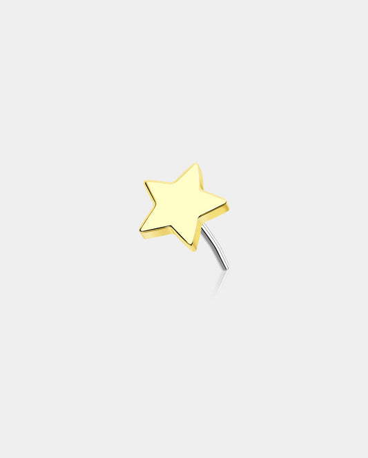 14K Gold Flat Star Threadless Nose & Earring Stud