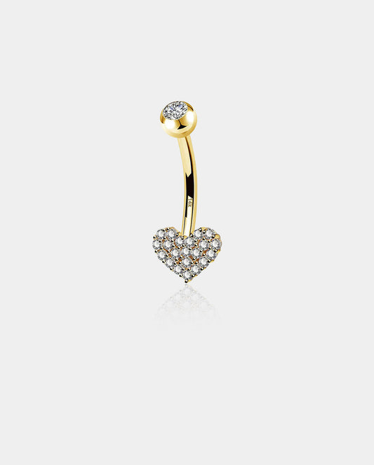 14K Gold Clear Heart CZ Belly Ring