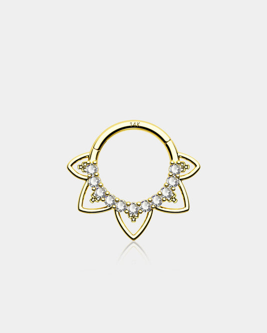 14K Gold CZ Lotus Flower Segment Septum Ring