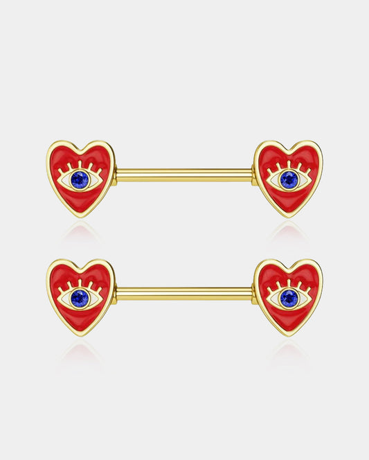 2PCS Evil Eye Red Heart Nipple Ring