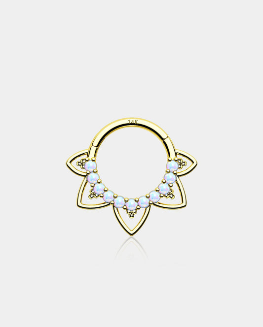 14K Gold Opal Lotus Flower Segment Septum Ring