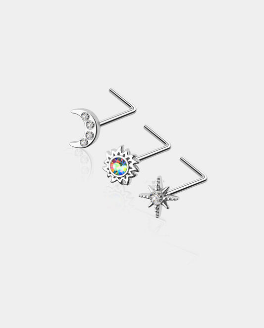 3PCS Sun/Moon/Star Nose Stud Set