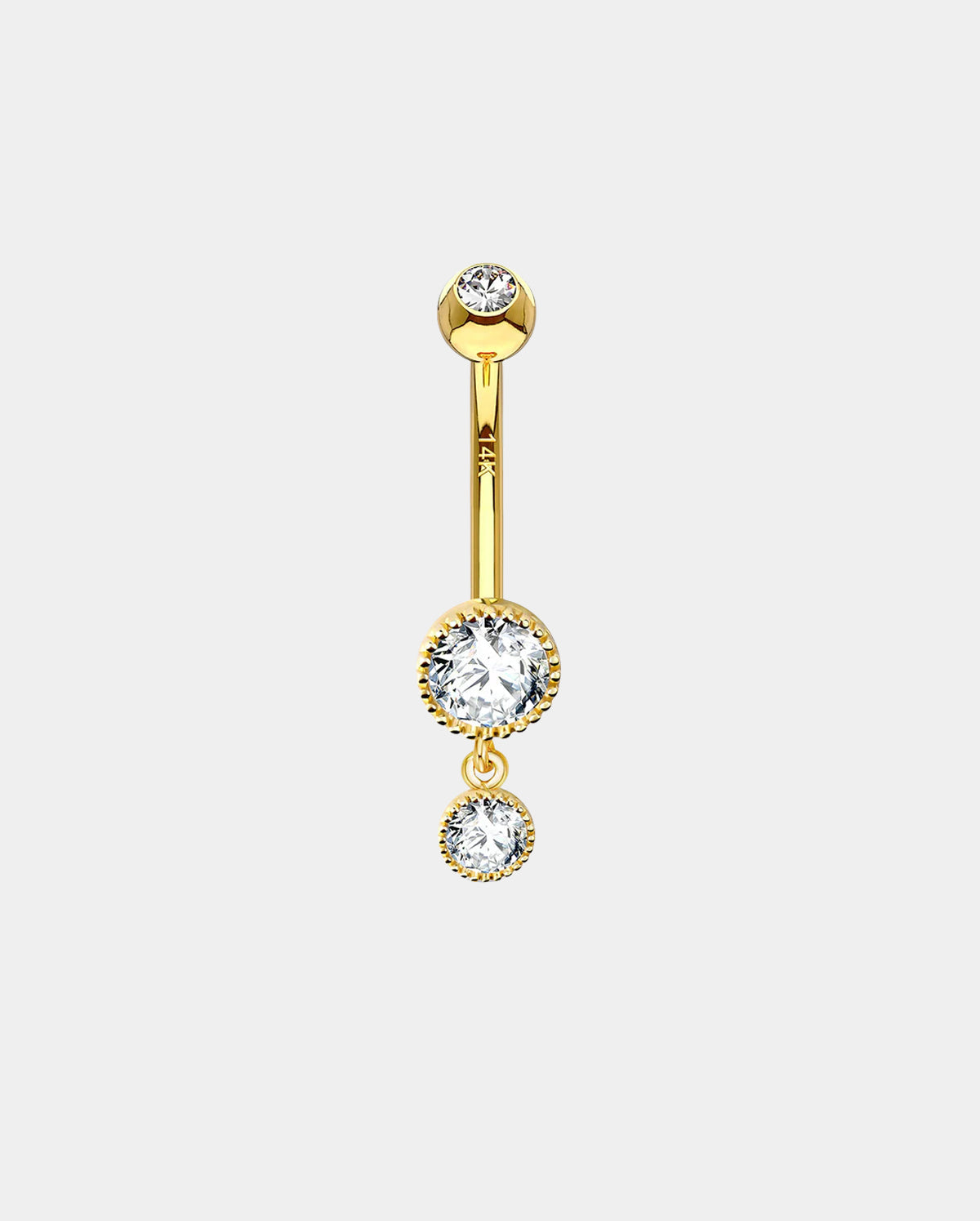14K Gold Round CZ Dangle Belly Ring