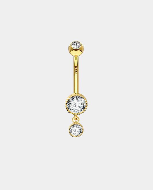 14K Gold Round CZ Dangle Belly Ring
