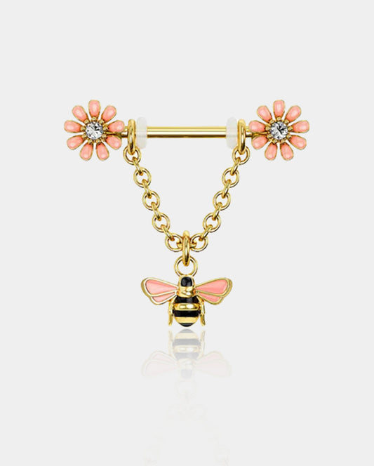 2PCS Dangle Bee Nipple Rings Set