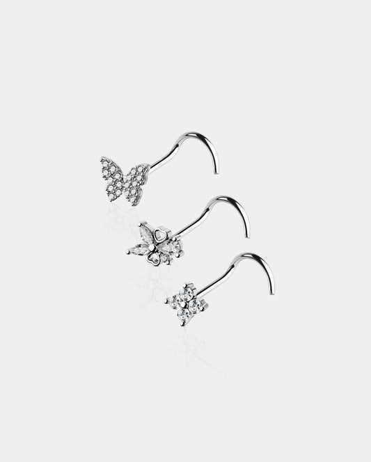 3PCS ButterflyFlower Nose Stud Set