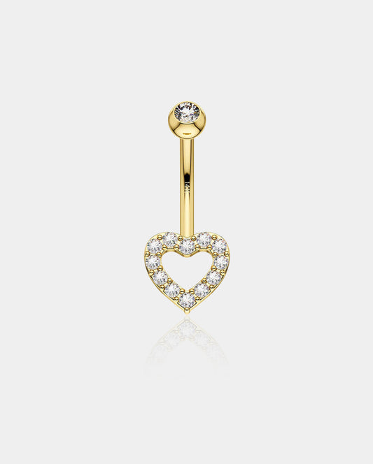 14K Gold Heart CZ Belly Ring
