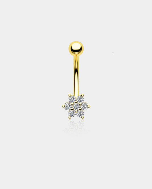 14K Gold CZ Snowflake Belly Ring
