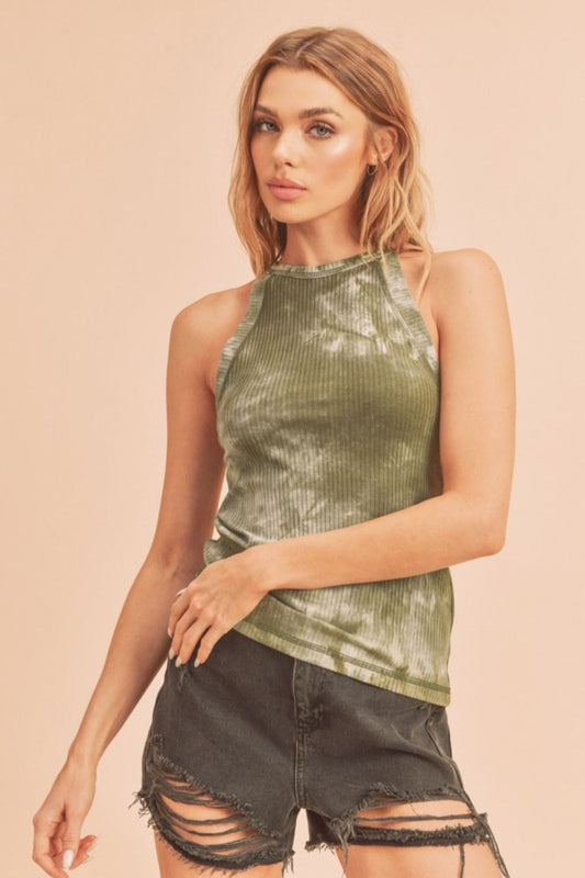 Aemi + Co Ribbed Tie-Dye Round Neck Tank Top for Women