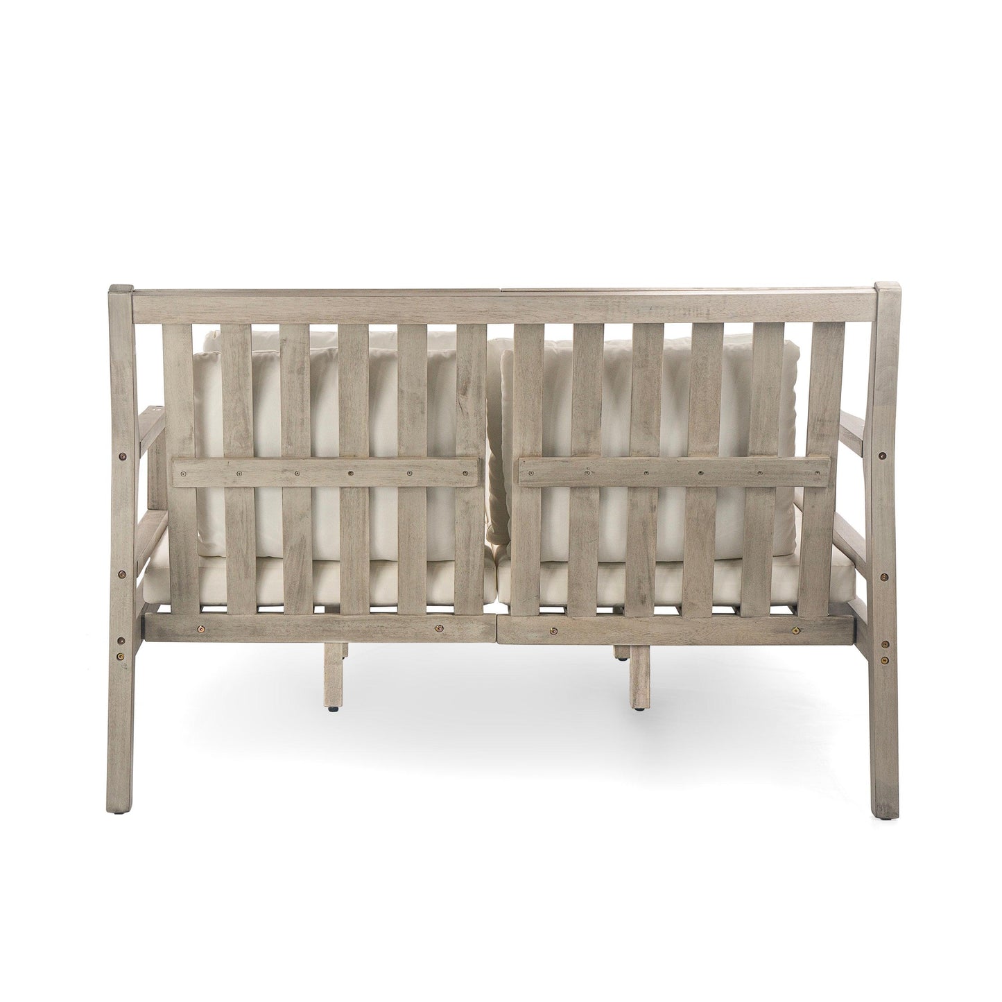 Outdoor Daybed, Patio Daybed with Four Pillows, Wooden Outdoor Bed with Curved Armrests for Poolside, Backyard, Garden