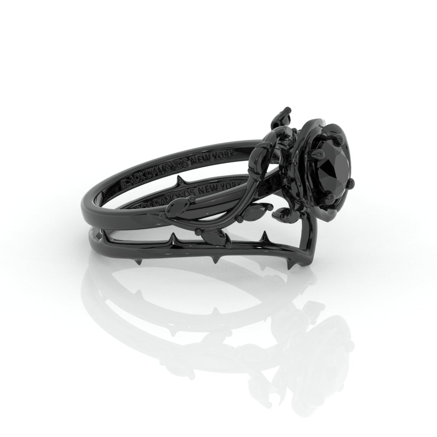 Black Rose- .50ct Round Cut Diamond 14K Gold Modern Goth Engagement Ring