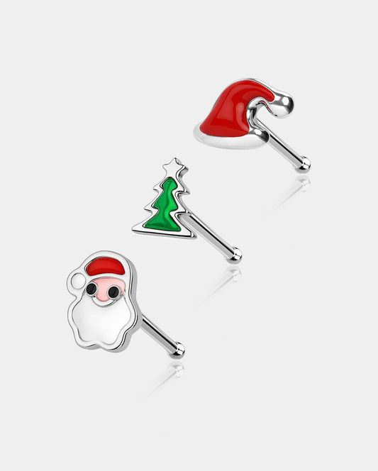 3PCS Christmas Hat/Tree/Santa Nose Studs Pack