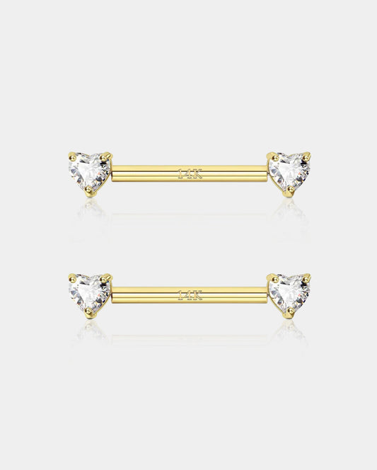 14K Gold Heart CZ Nipple Ring