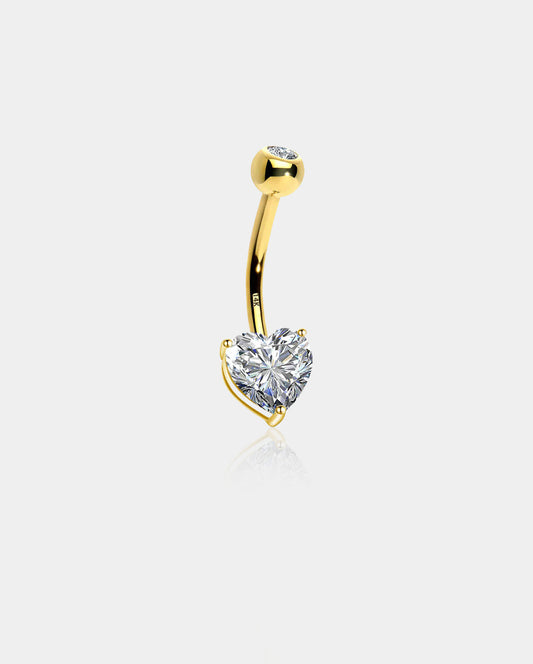 14K Gold Heart CZ Belly Ring