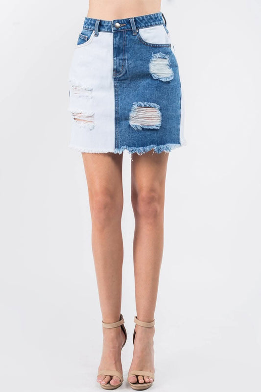 American Bazi frayed denim skirt