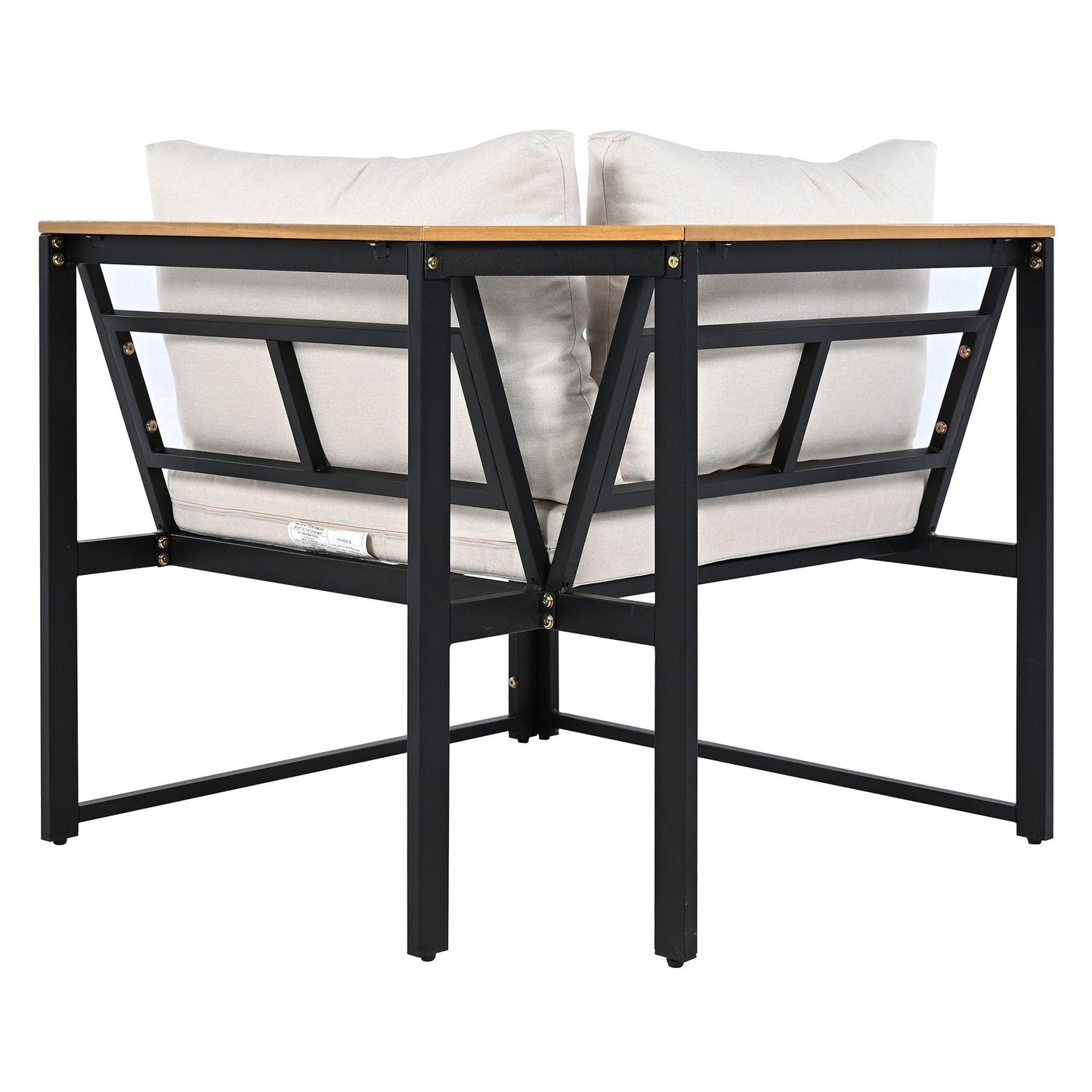 Patio Furniture Set with Loveseats, 4 Pieces Outdoor Sofa Set with Waterproof Cushions, Durable Iron-Wood Design for Garden, Backyard, Poolside