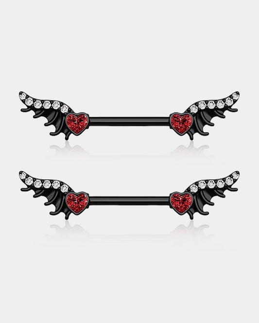 2PCS Red Gems Spiky Wings Nipple Barbell