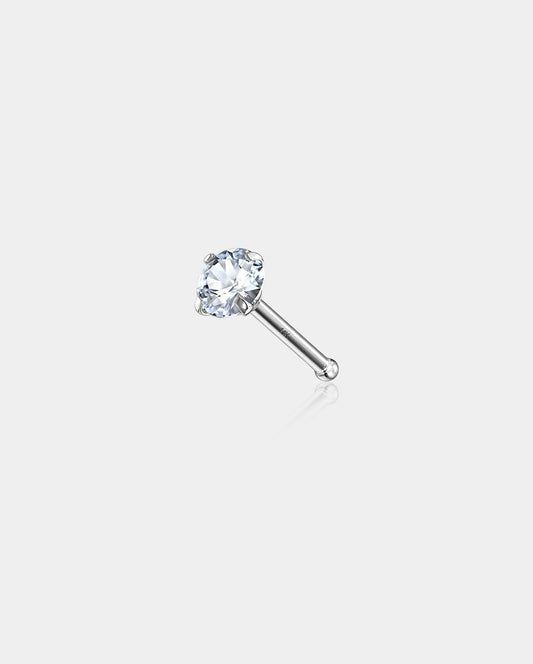 14K White Gold Round CZ Nose Stud