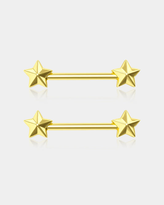 2PCS Gold Star Nipple Barbell