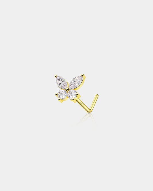 14K Gold CZ Butterfly L-Shape Nose Stud
