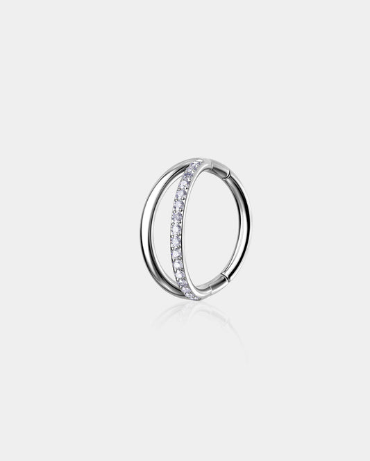 18G Half CZ Titanium Double Nose Hoop