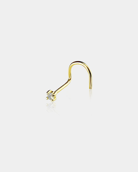 14K Gold Screw CZ Nose Stud