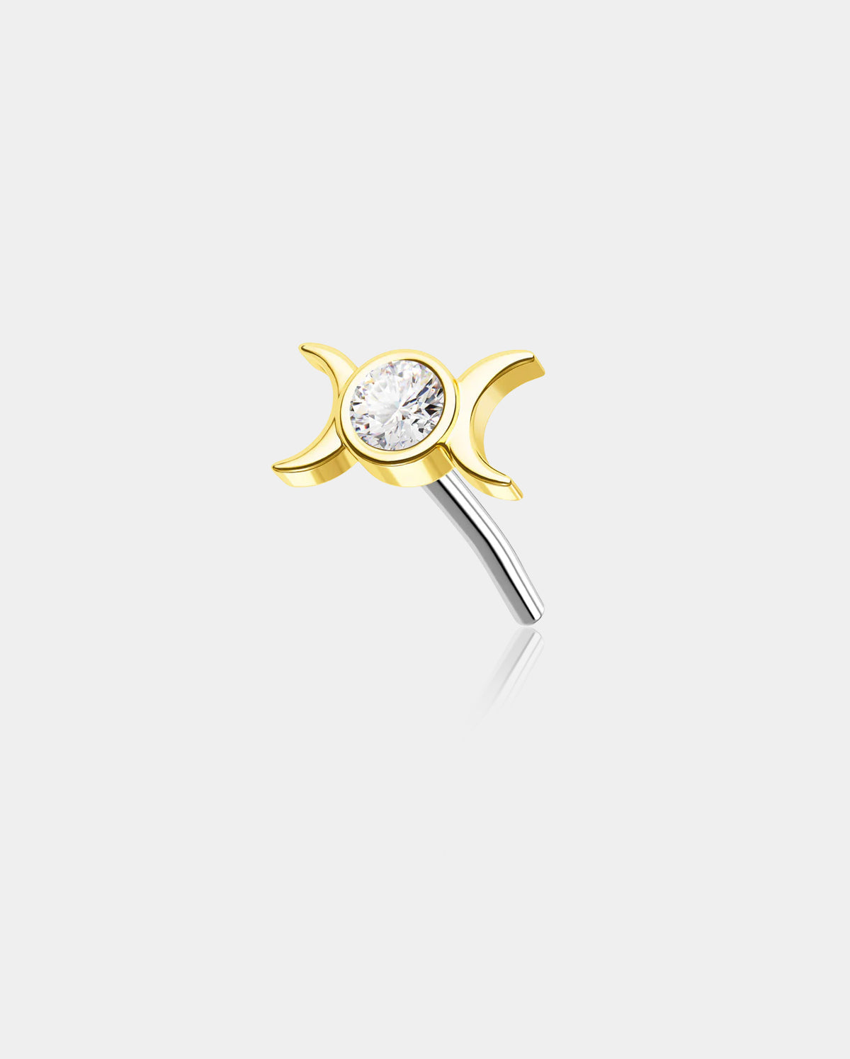 14K Gold CZ Moon Phase Threadless Nose Stud