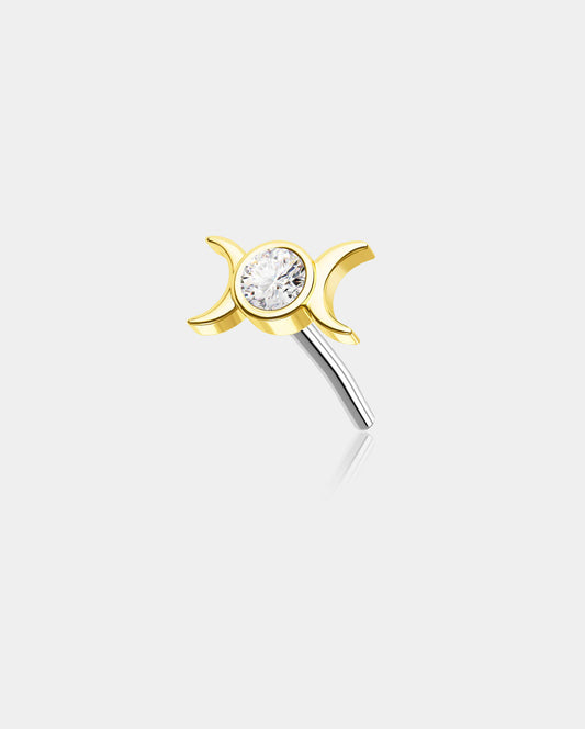 14K Gold CZ Moon Phase Threadless Nose Stud