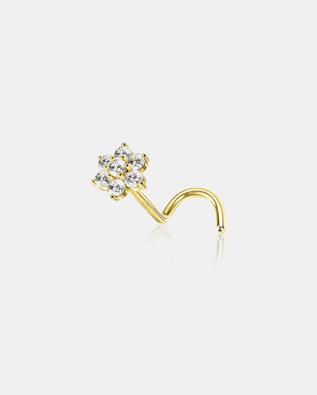 14K Gold CZ Flower Screw Nose Stud