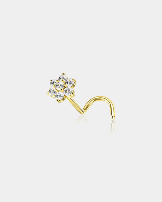 14K Gold CZ Flower Screw Nose Stud