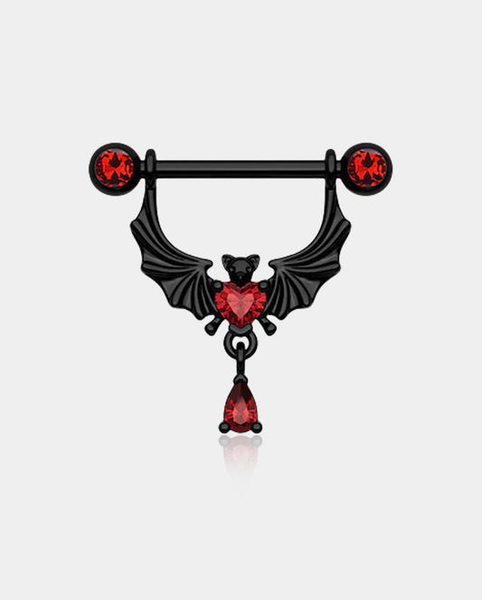 2PCS Bat Red Gems Dangle Nipple Barbell Rings