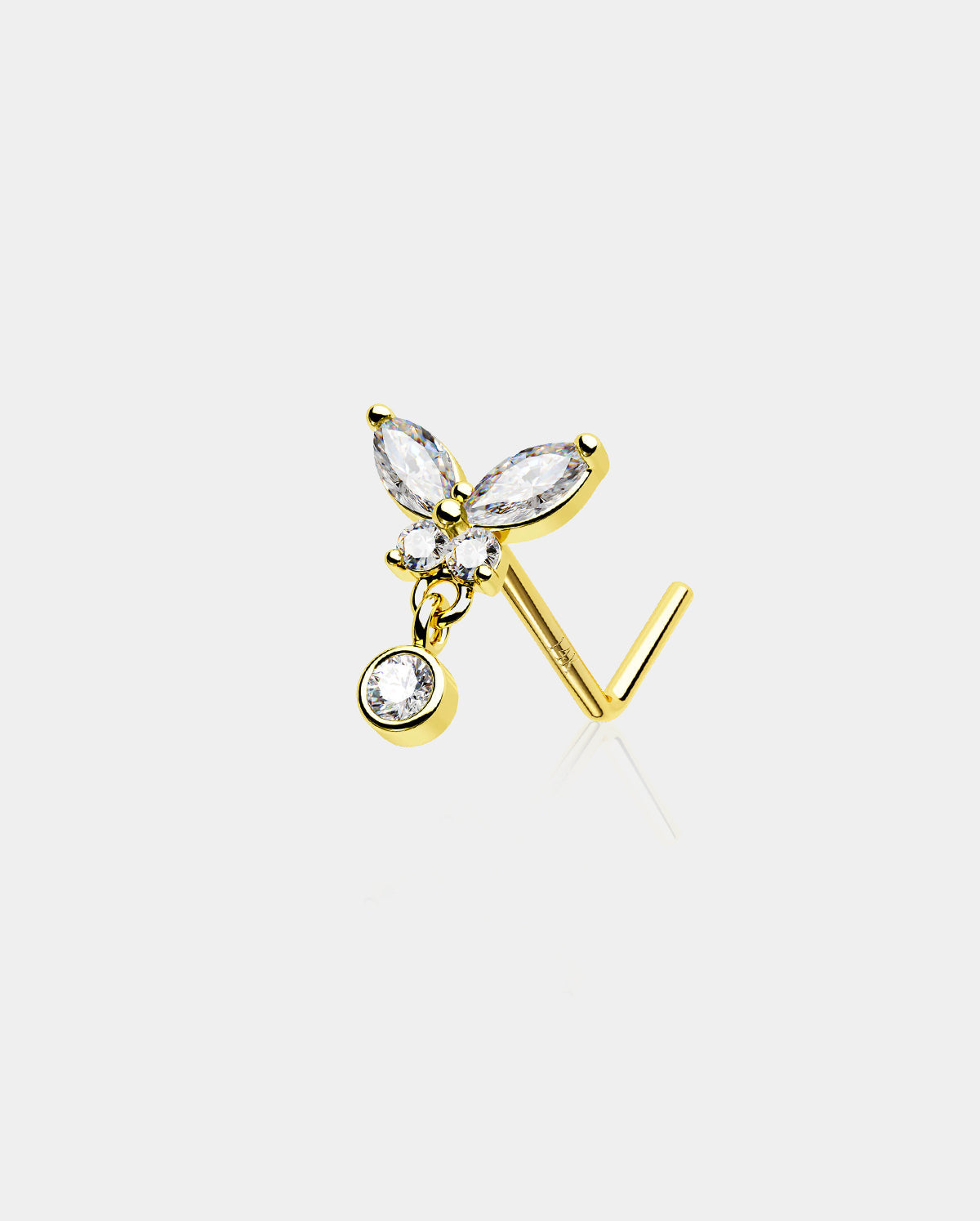 14K Gold Butterfly L-Shaped Nose Stud