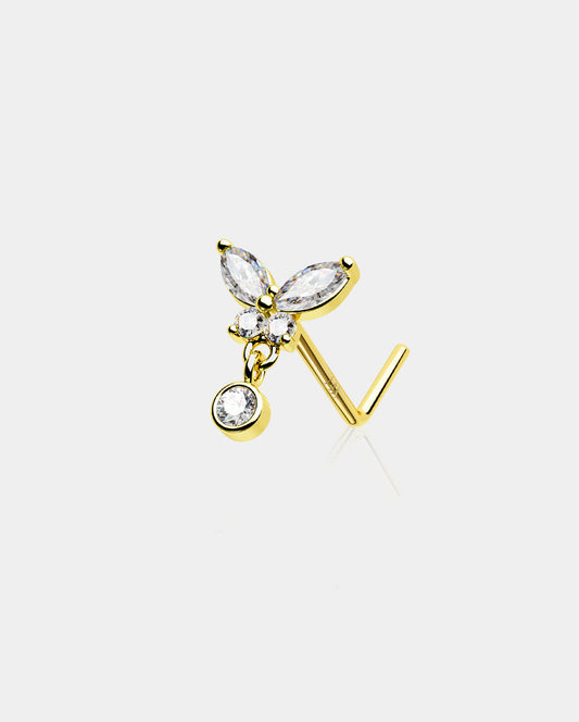 14K Gold Butterfly L-Shaped Nose Stud