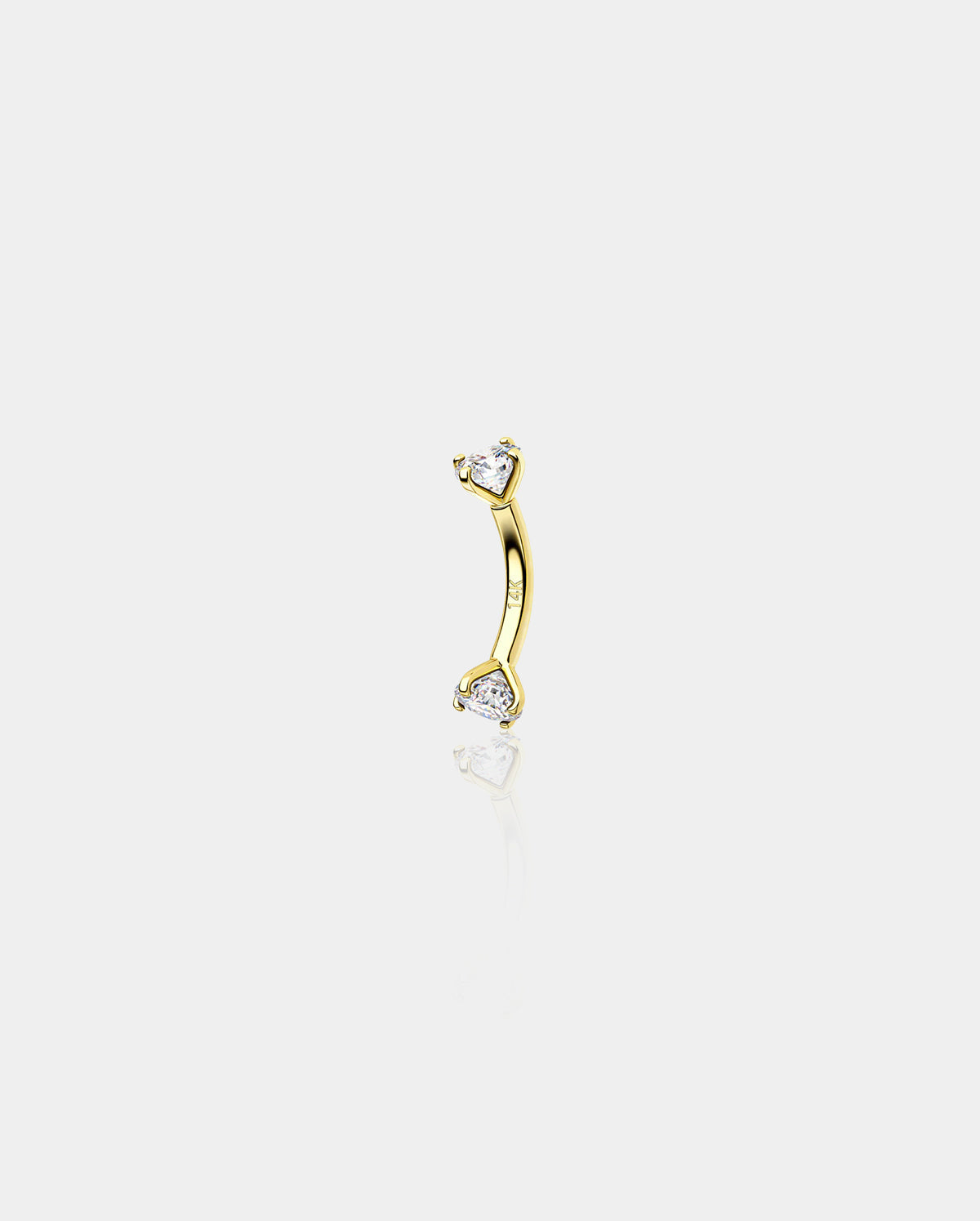 14K Gold Clear CZ Internally Threaded Eyebrow Ring