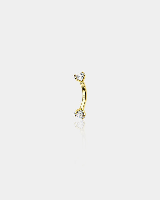 14K Gold Clear CZ Internally Threaded Eyebrow Ring