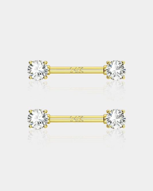 14K Gold Round CZ Nipple Ring